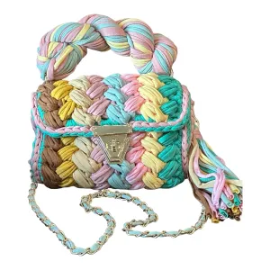 Hand Bag for Women, Handmade Crochet Wedding Party Purse, Formal Crossbody Handbag Evening Clutch Tote Purse Crossbody Bags for Women Yarn Knit Shoulder Bag Crochet Handbag (Dusty Pink)