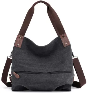 Handbag Canvas Women's Vintage Shoulder Small Tote Shopper Bag Bag over The Shoulder Bags for Women (Black, One Size)
