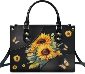 Handbags for Women Girls, Sunflower Tote Bag PU Leather Satchel Top Handle Shoulder Crossbody Bags for Work Travel Outdoor