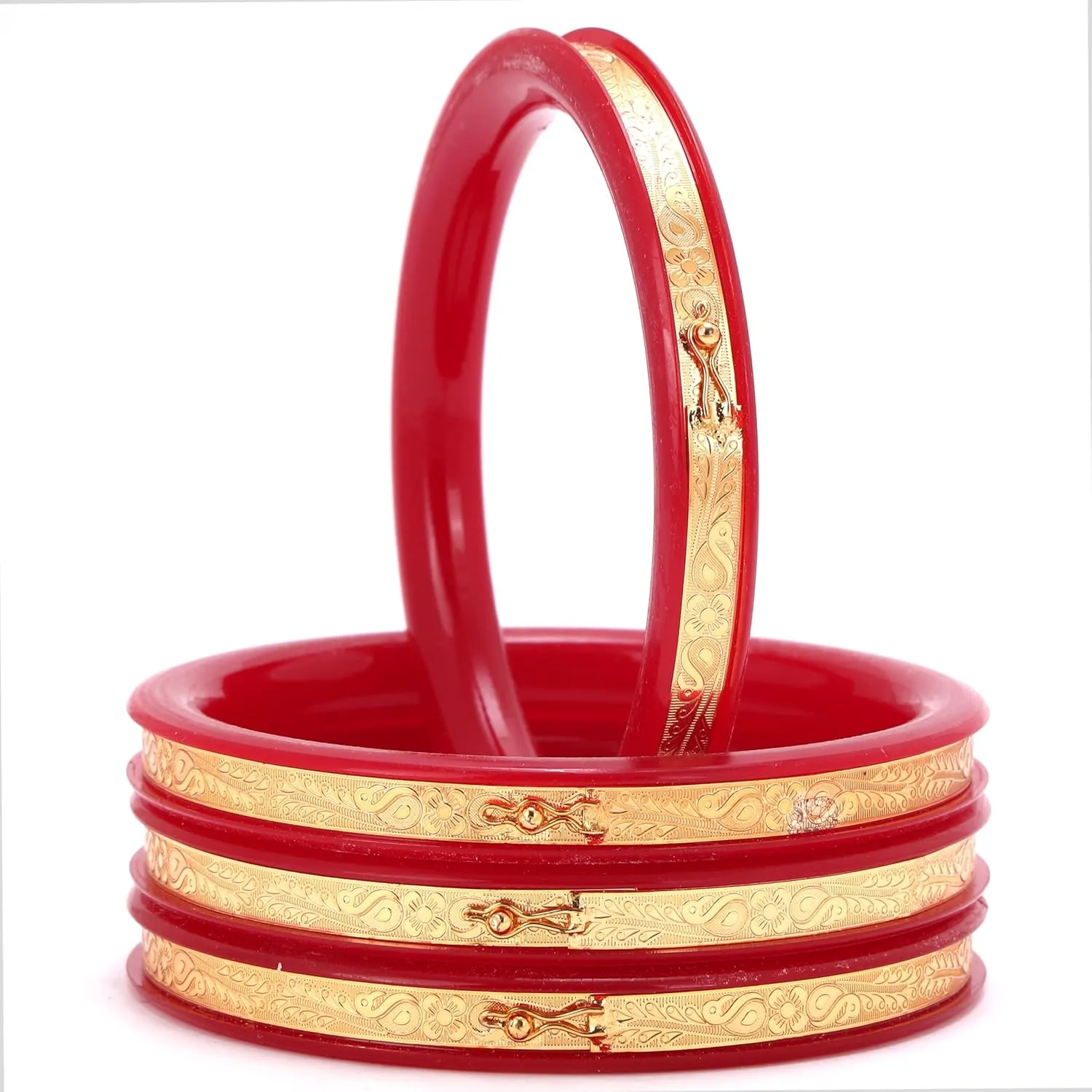 Handcrafted Designer Gold Plated Red Pola Bangles Set of 4 Gift For Her Women Jewelry Indian Tollywood Bangle Bracelets Kangan