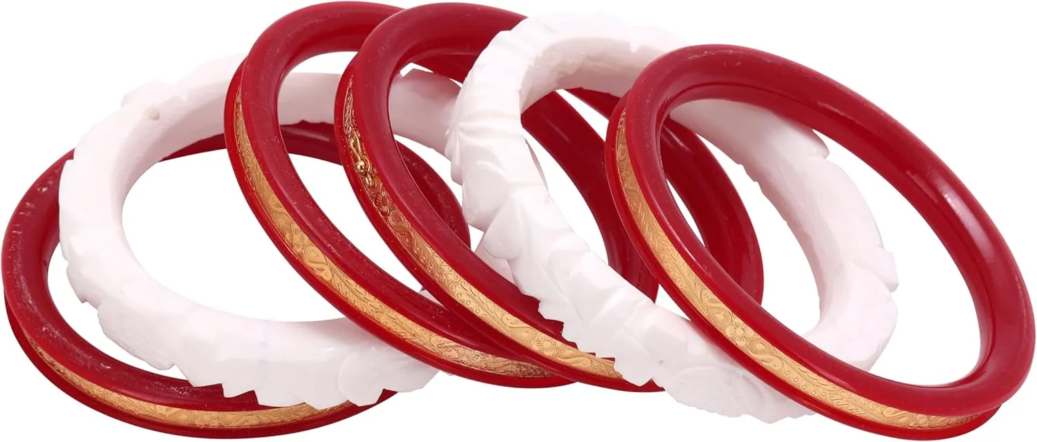 Handcrafted Micro Gold Plated Pola with Conch Shell Bangles Original Shakha Pola Bangle Set of 6 Gift For Her Women Jewelry Indian Bangle Bracelets Kangan
