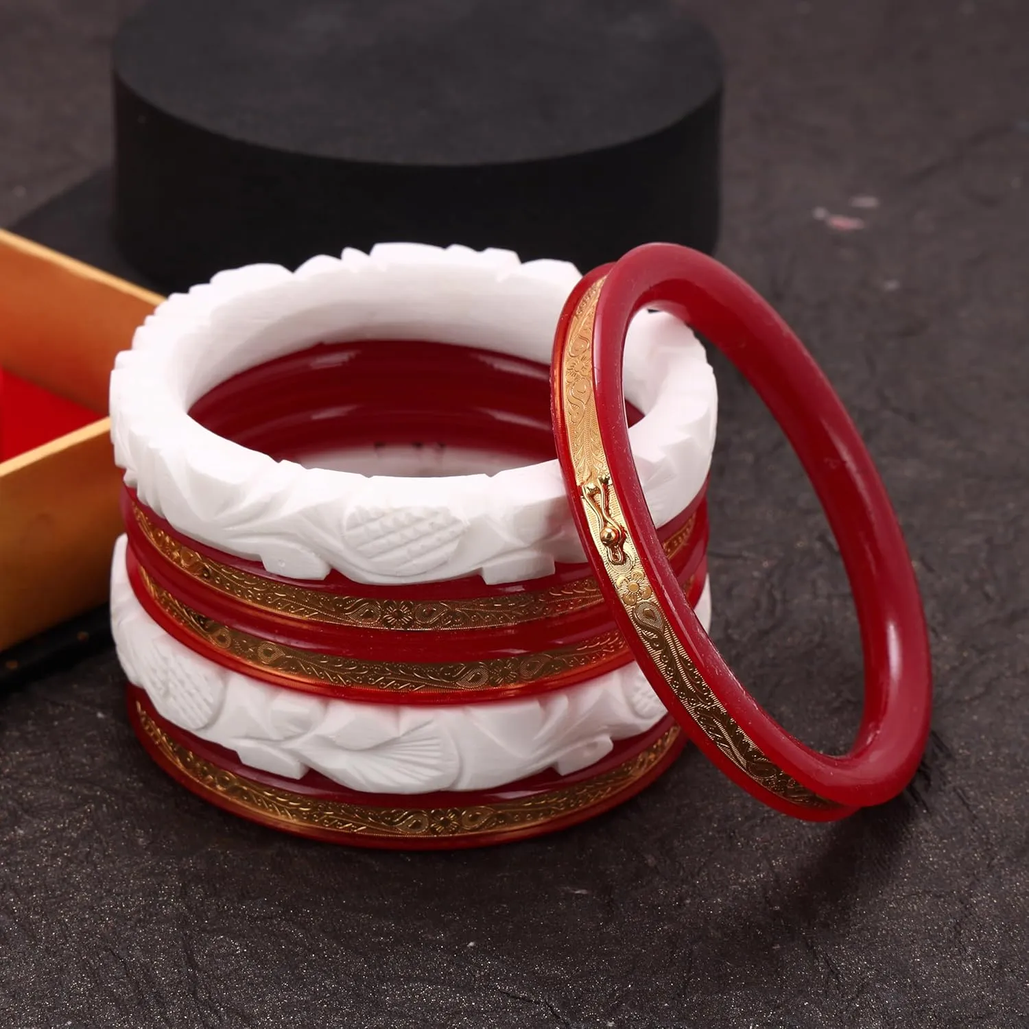 Handcrafted Micro Gold Plated Pola with Conch Shell Bangles Original Shakha Pola Bangle Set of 6 Gift For Her Women Jewelry Indian Bangle Bracelets Kangan