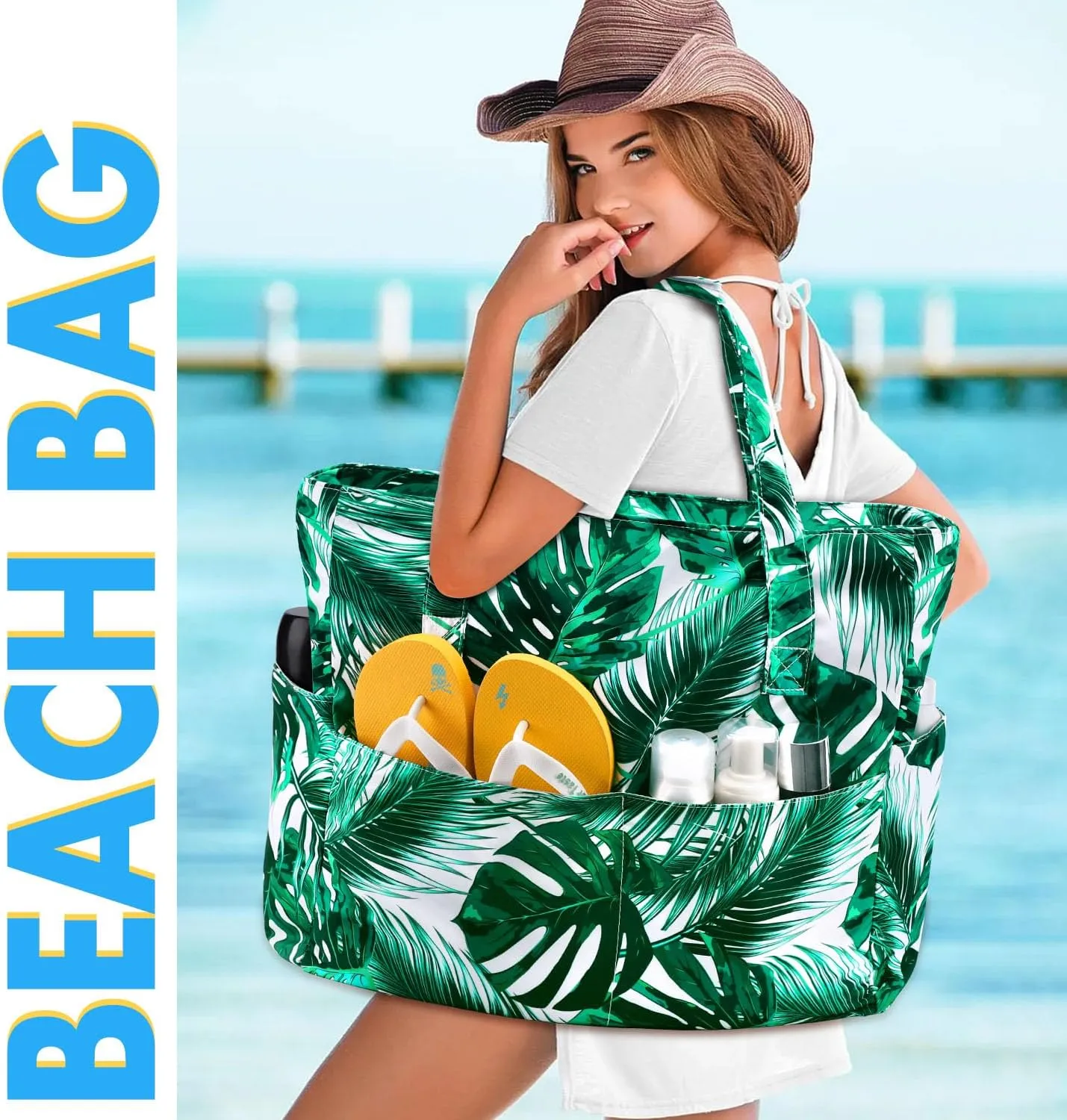 hatisan Beach Bag Waterproof Sandproof for Women Extra Large Beach Tote Bag Pool Bag for Gym Travel with Wet Compartment