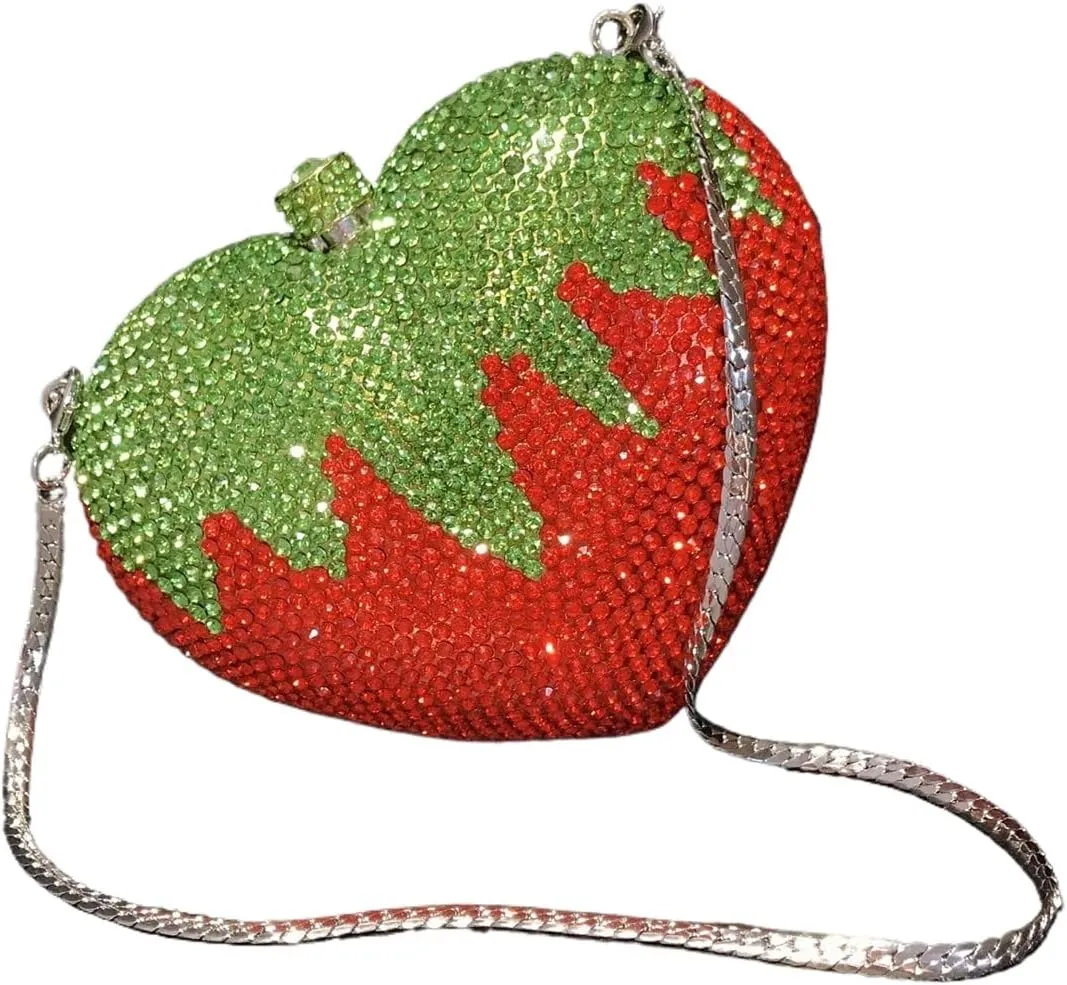 Heart Shape Crystal Evening Bag for Women Glitter Mini Rhinestones Clutch Purse Wedding Party Shoulder Bag