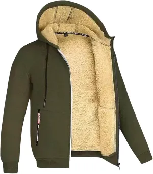 Heavyweight Sherpa Hoodies for Men Thick Fleece Lined Full Zip Up Winter Warm Sweatshirts Windproof Casual Coat for Men