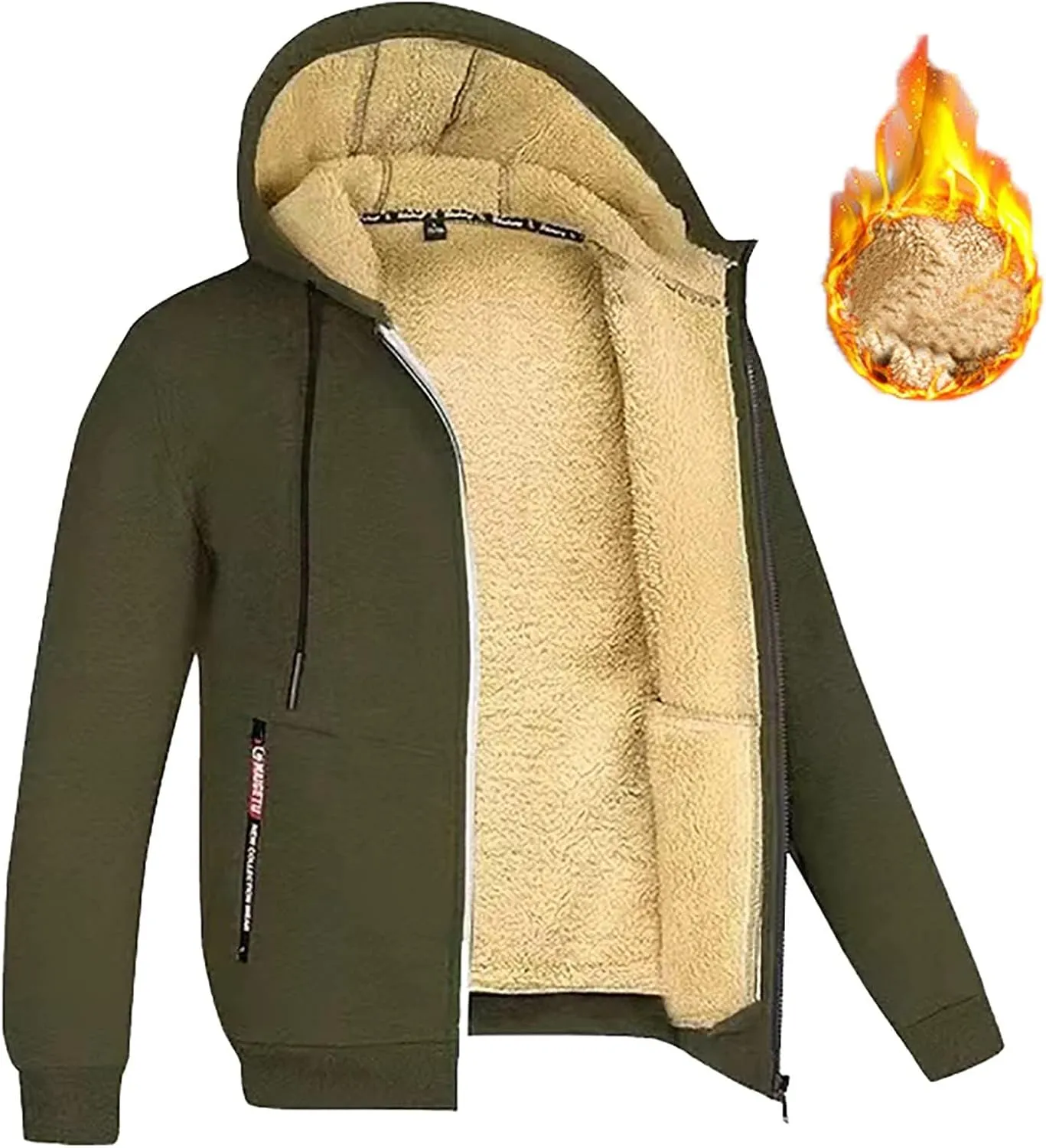 Heavyweight Sherpa Hoodies for Men Thick Fleece Lined Full Zip Up Winter Warm Sweatshirts Windproof Casual Coat for Men