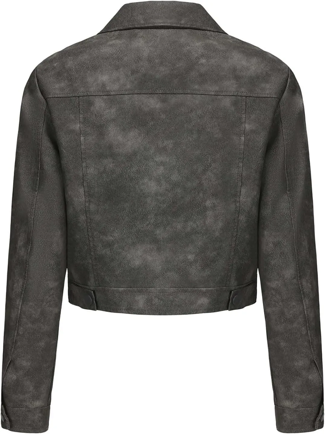 HGps8w Women's Vintage Distressed Cropped Faux Leather Jacket, Chic Lapel Zipper Up Casual PU Moto Bike Coat Outwear