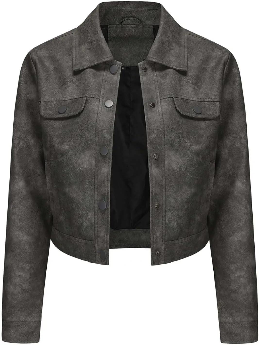 HGps8w Women's Vintage Distressed Cropped Faux Leather Jacket, Chic Lapel Zipper Up Casual PU Moto Bike Coat Outwear