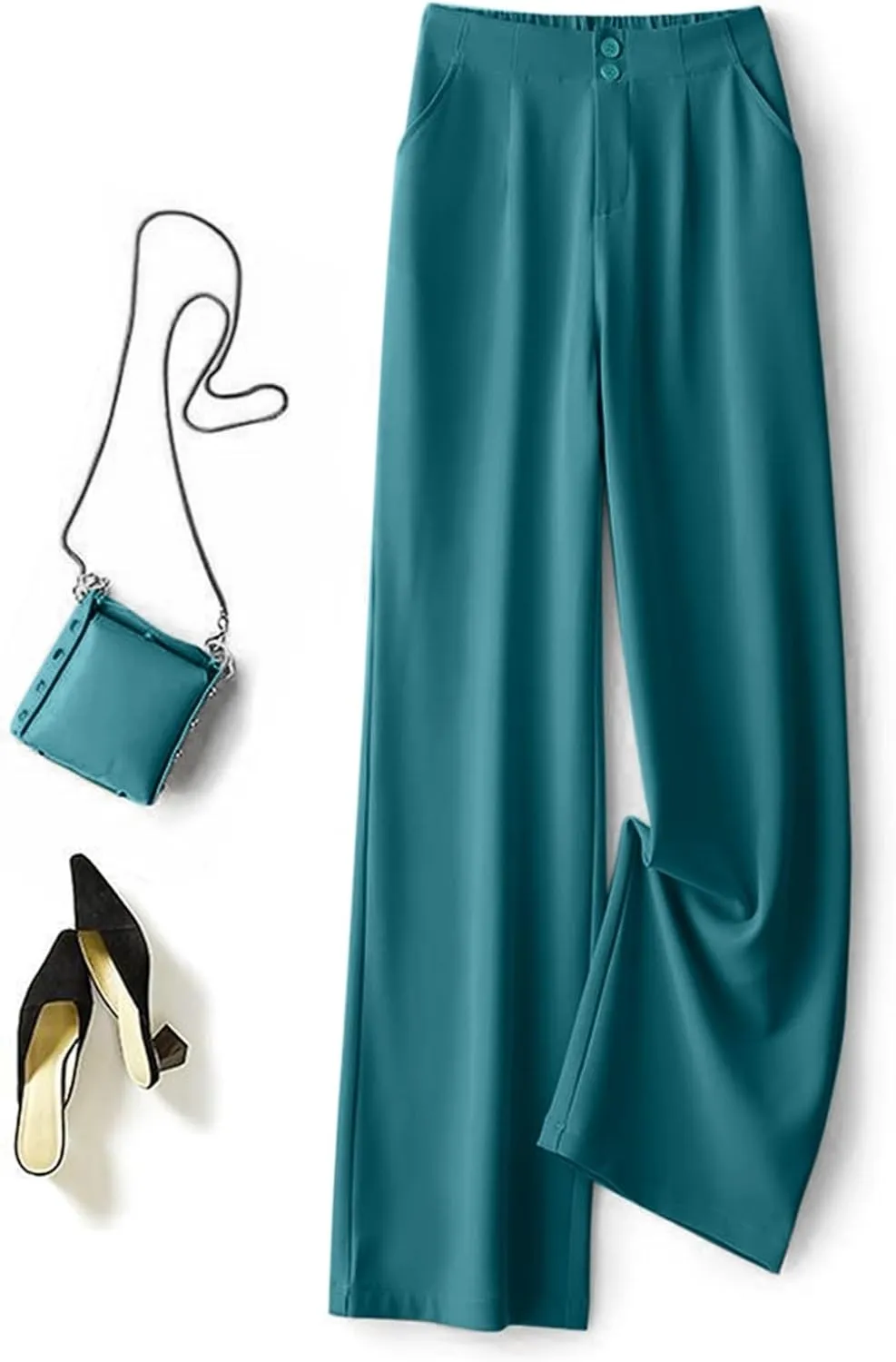High Waist Work Pants for Women Wide Leg Stretchy Business Office Dressy Casual Flowy Pants Slacks with Pockets
