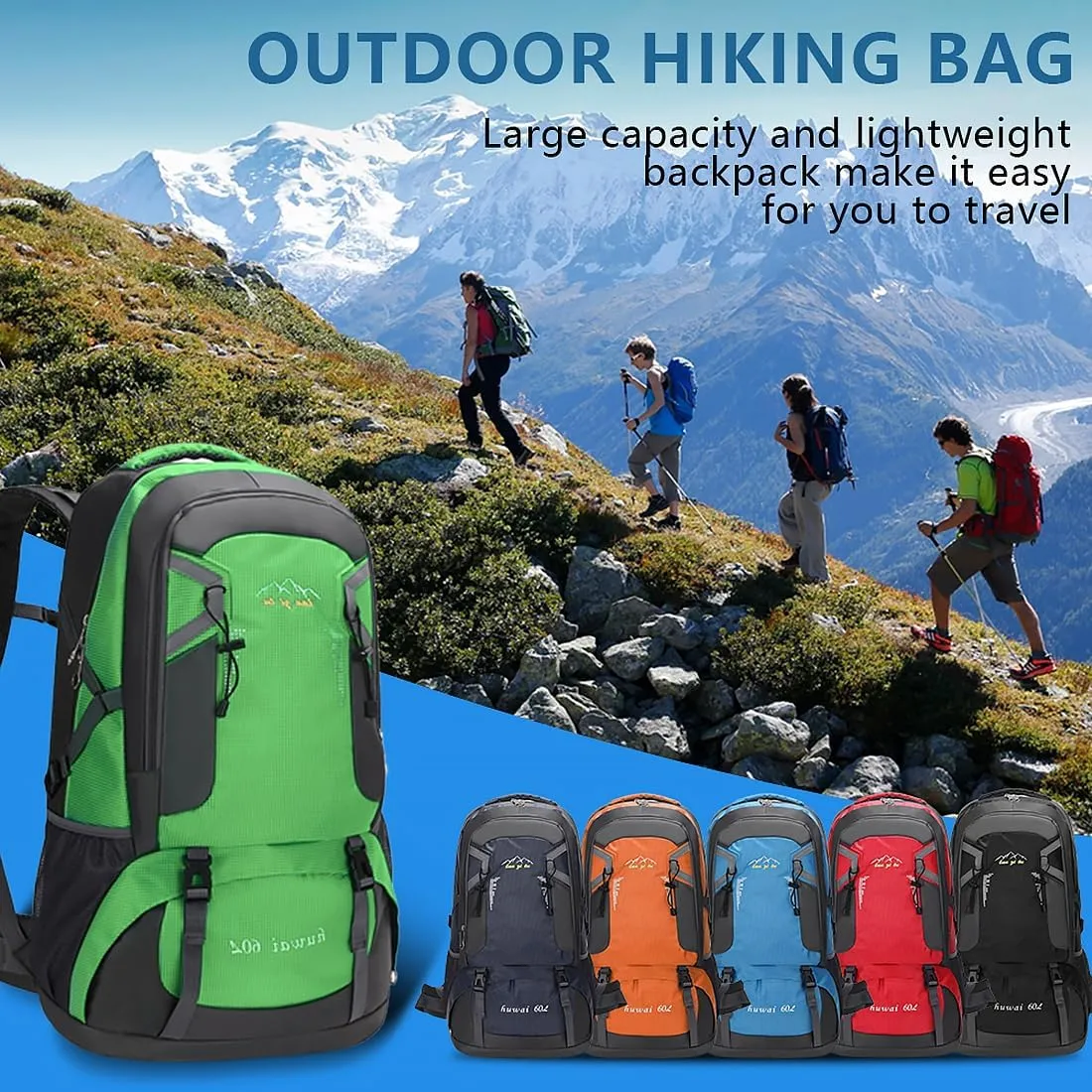 Hiking Backpack, Camping Backpack, 60L Waterproof Hiking Daypack, Outdoor Trekking Travel Backpacks for Men Women, Red