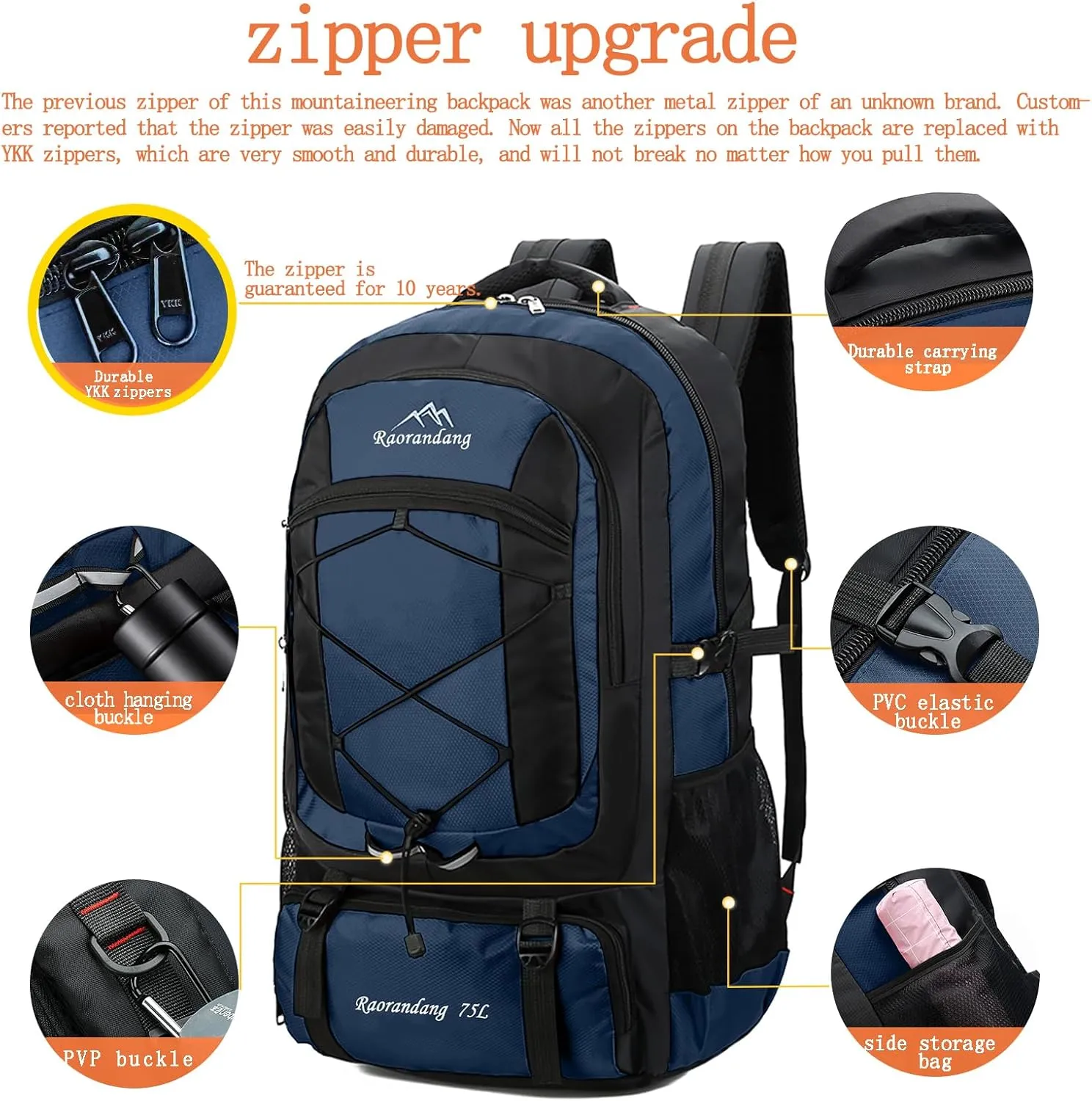 Hiking Backpack Waterproof Lightweight Durable 75L Large Capacity Travel Backpack Great for hiking, camping, trips