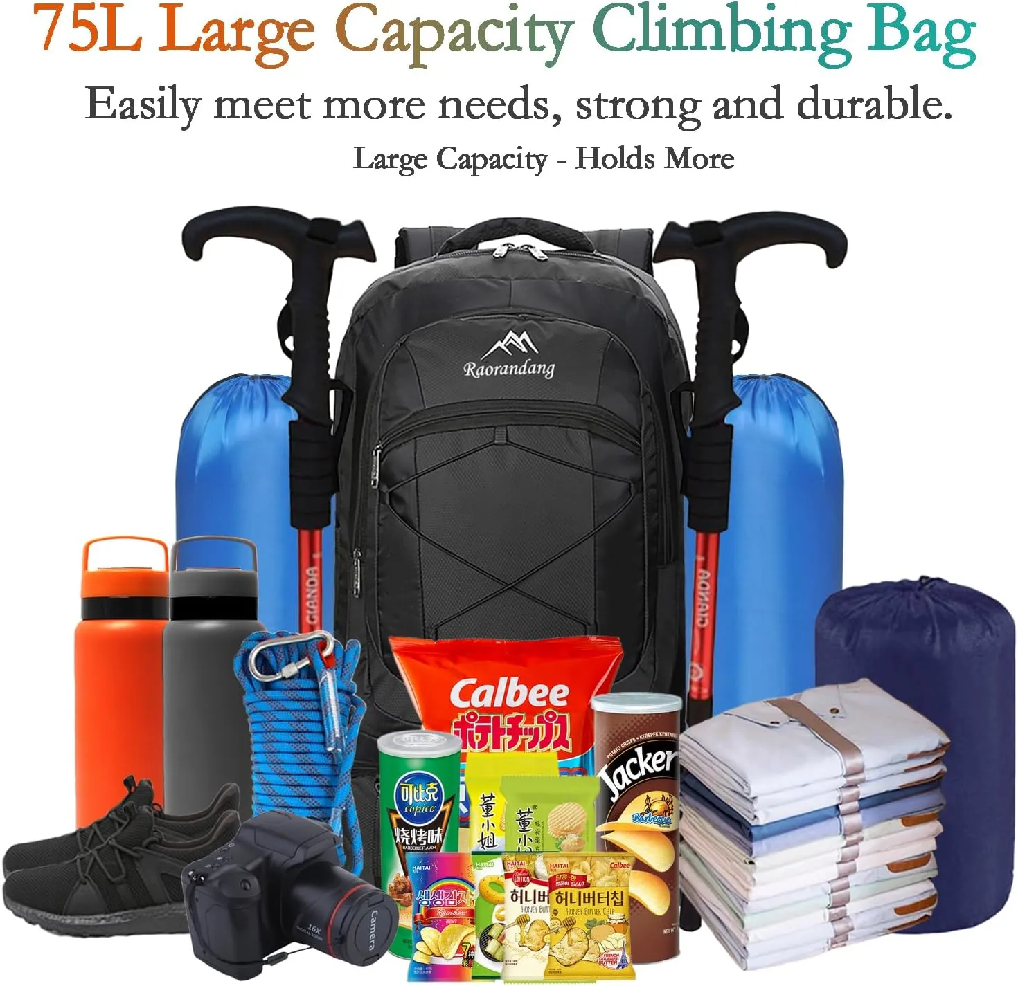Hiking Backpack Waterproof Lightweight Durable 75L Large Capacity Travel Backpack Great for hiking, camping, trips