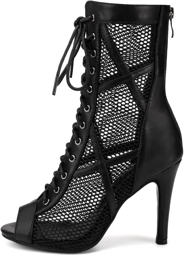 HIPPOSEUS Women's Latin Dance Shoes Peep Toe Ballroom Salsa Jazz Dance Heels Zip Ankle Dance Boots,Model K99