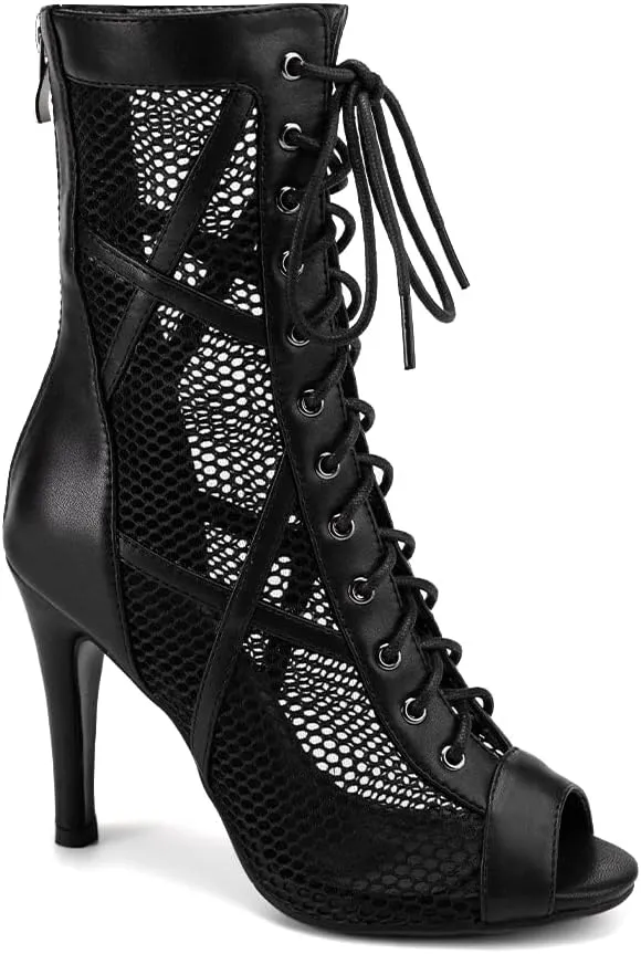 HIPPOSEUS Women's Latin Dance Shoes Peep Toe Ballroom Salsa Jazz Dance Heels Zip Ankle Dance Boots,Model K99