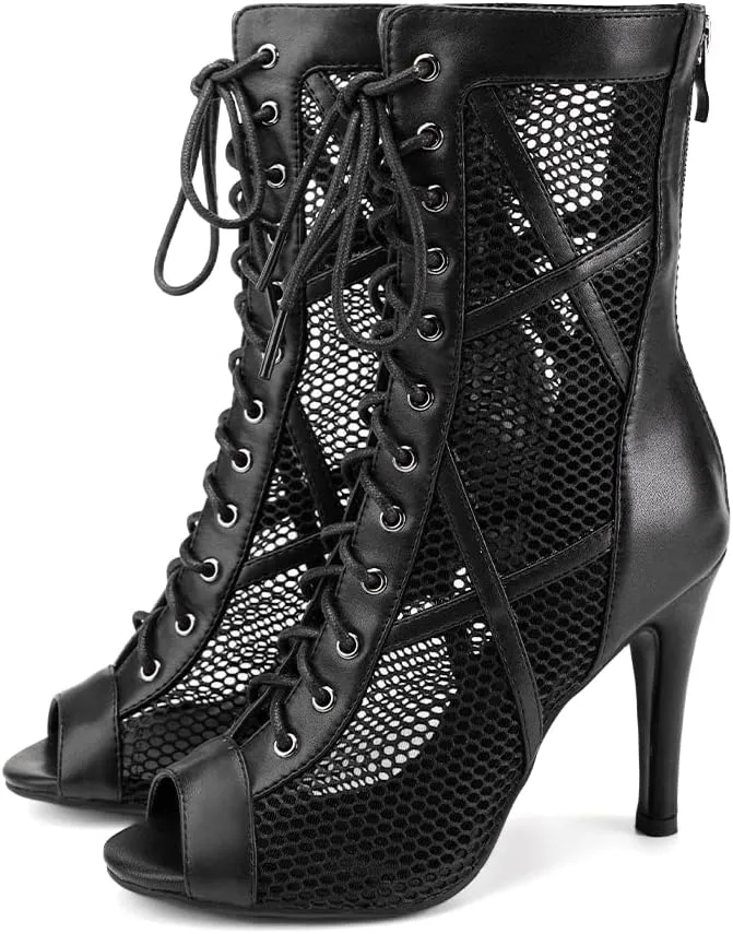 HIPPOSEUS Women's Latin Dance Shoes Peep Toe Ballroom Salsa Jazz Dance Heels Zip Ankle Dance Boots,Model K99