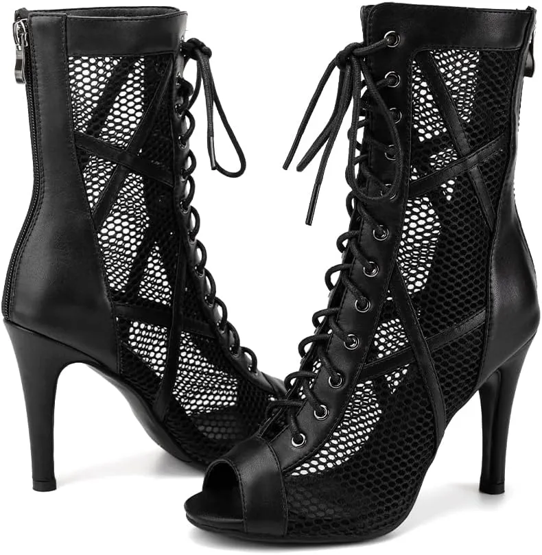 HIPPOSEUS Women's Latin Dance Shoes Peep Toe Ballroom Salsa Jazz Dance Heels Zip Ankle Dance Boots,Model K99