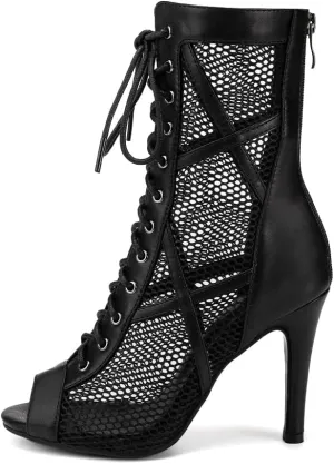 HIPPOSEUS Women's Latin Dance Shoes Peep Toe Ballroom Salsa Jazz Dance Heels Zip Ankle Dance Boots,Model K99