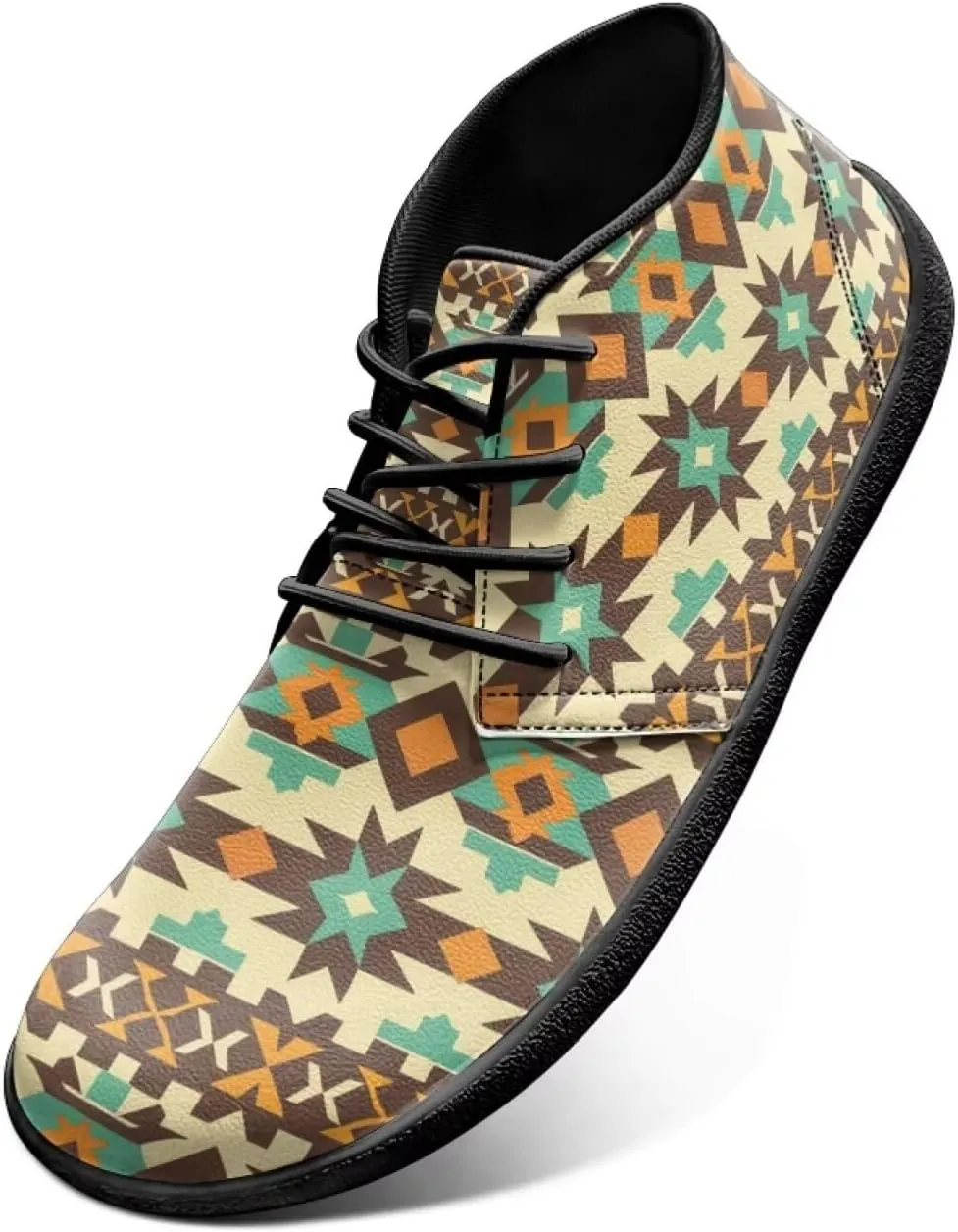 Howilath Aztec Tribal Print Barefoot Shoes Men Leather Low Zero Drop Sneaker Cross Training Shoes for Hiking Diving