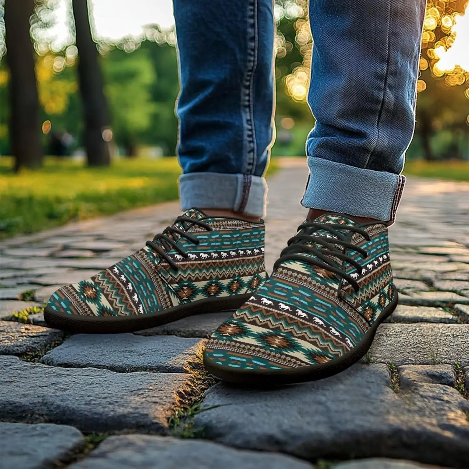 Howilath Aztec Tribal Print Barefoot Shoes Men Leather Low Zero Drop Sneaker Cross Training Shoes for Hiking Diving