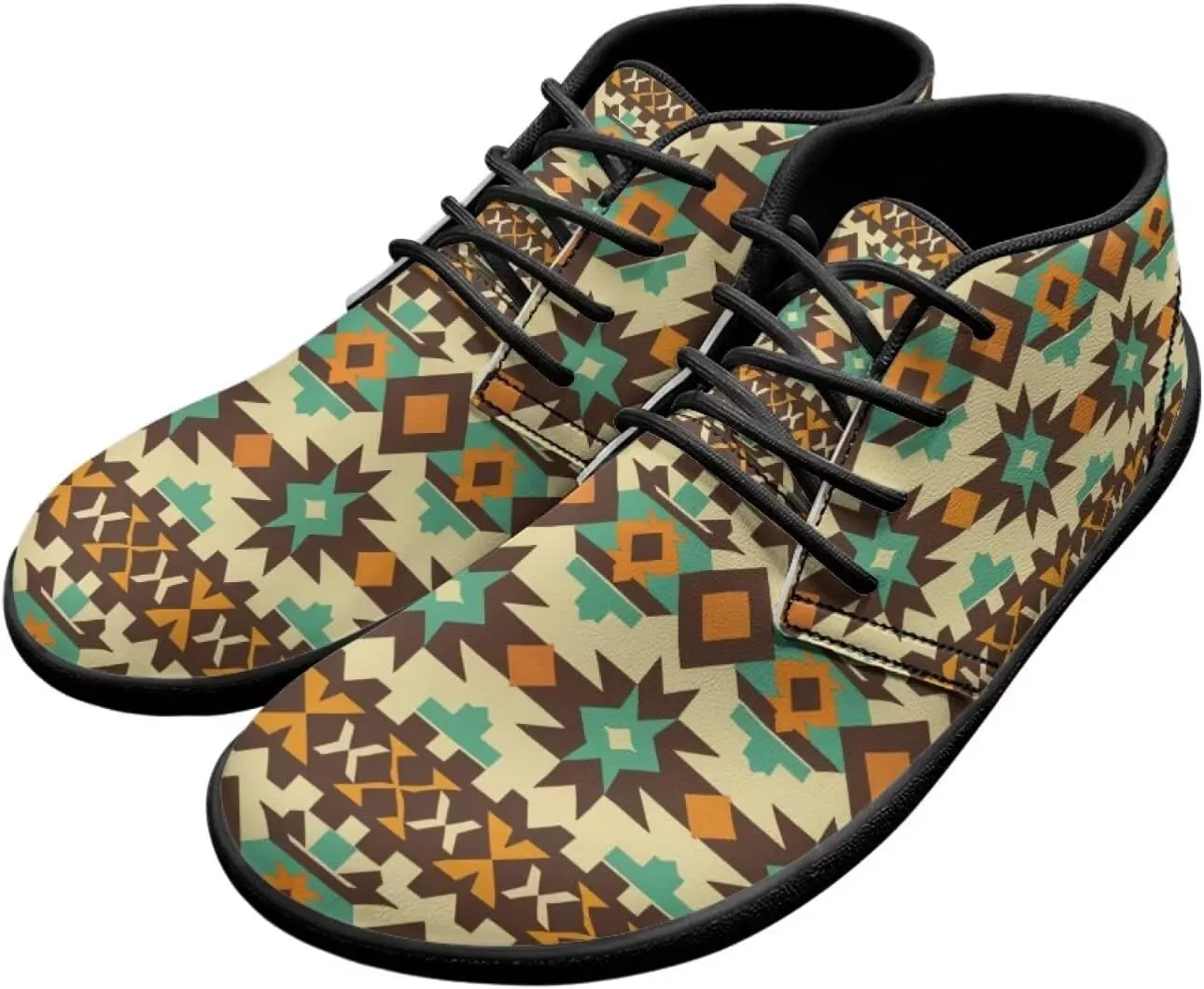 Howilath Aztec Tribal Print Barefoot Shoes Men Leather Low Zero Drop Sneaker Cross Training Shoes for Hiking Diving