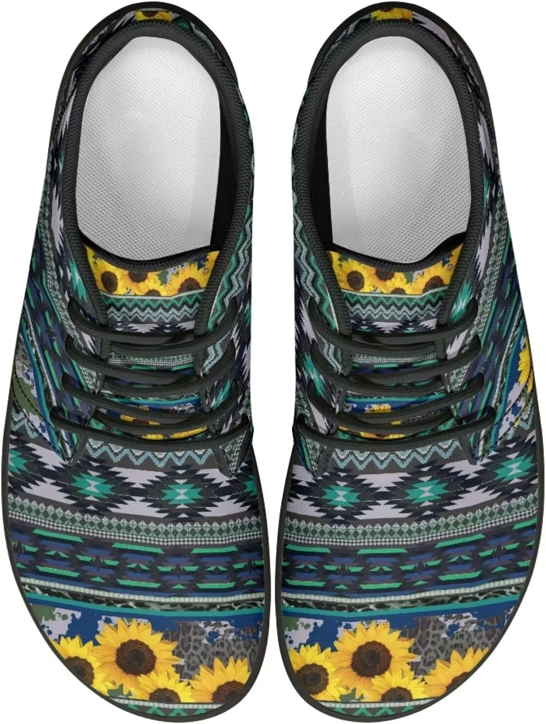 Howilath Aztec Tribal Print Barefoot Shoes Men Leather Low Zero Drop Sneaker Cross Training Shoes for Hiking Diving