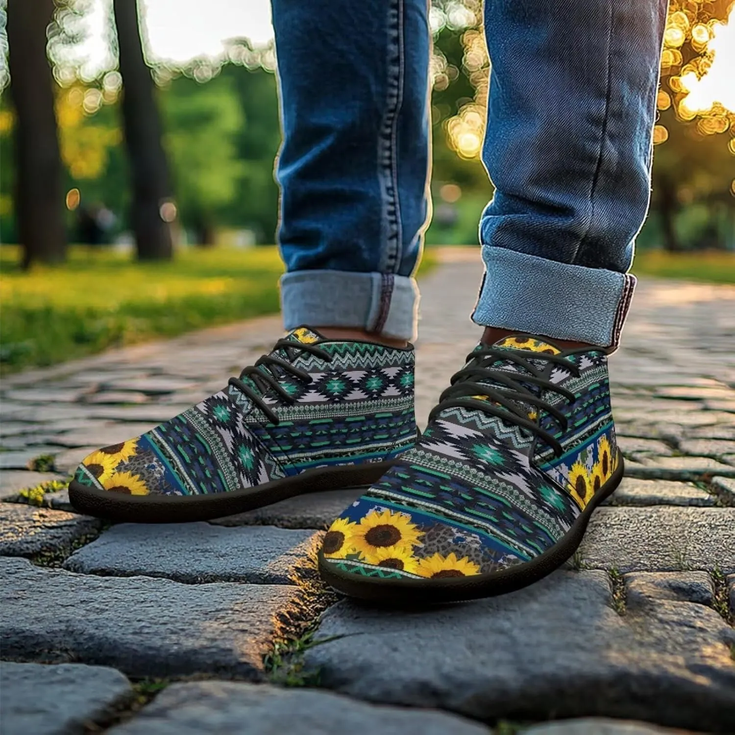 Howilath Aztec Tribal Print Barefoot Shoes Men Leather Low Zero Drop Sneaker Cross Training Shoes for Hiking Diving