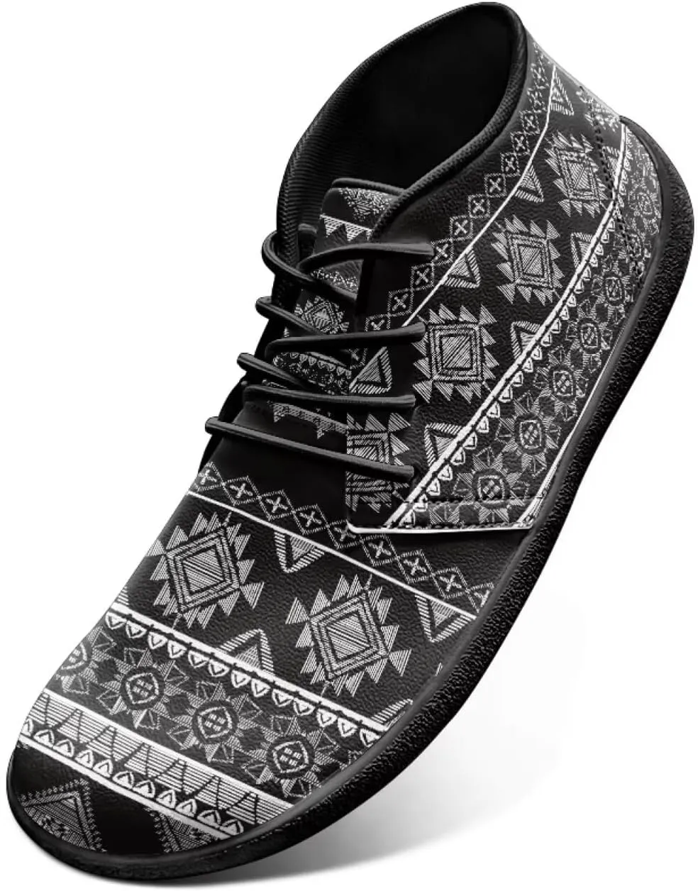 Howilath Aztec Tribal Print Barefoot Shoes Men Leather Low Zero Drop Sneaker Cross Training Shoes for Hiking Diving