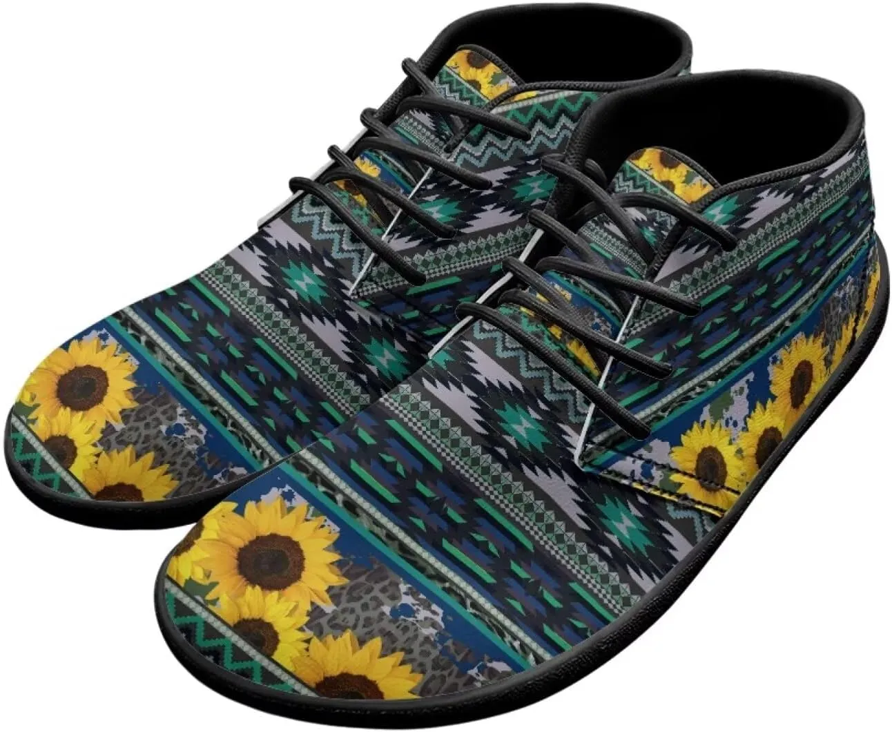 Howilath Aztec Tribal Print Barefoot Shoes Men Leather Low Zero Drop Sneaker Cross Training Shoes for Hiking Diving