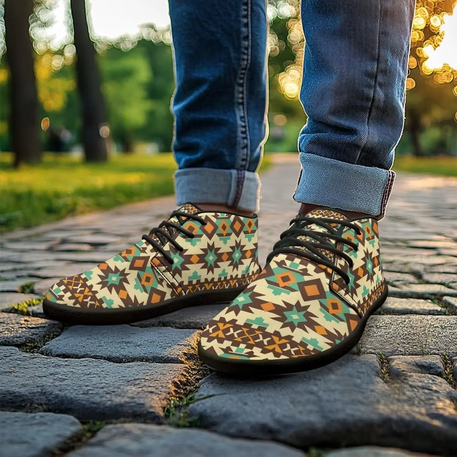 Howilath Aztec Tribal Print Barefoot Shoes Men Leather Low Zero Drop Sneaker Cross Training Shoes for Hiking Diving