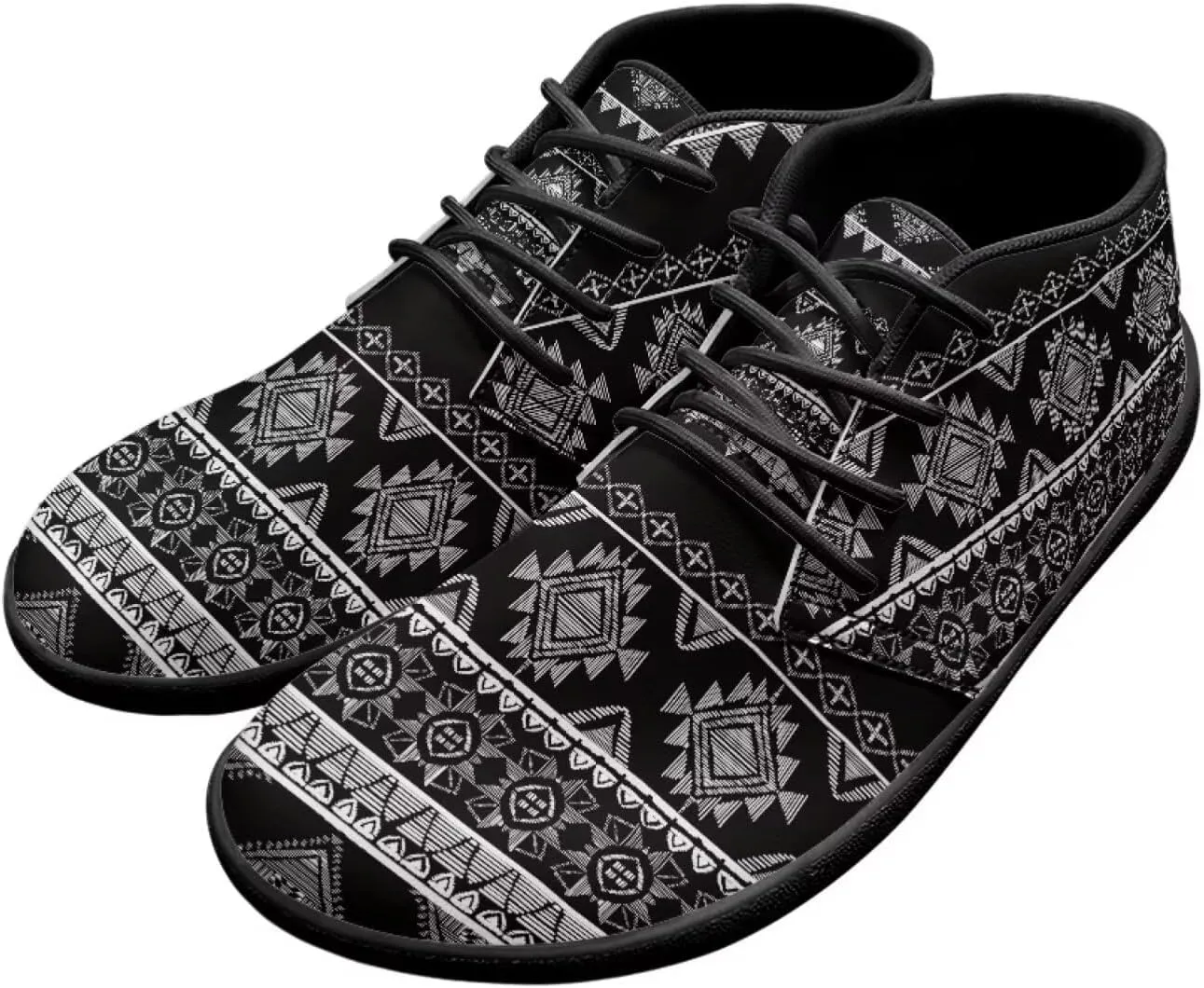 Howilath Aztec Tribal Print Barefoot Shoes Men Leather Low Zero Drop Sneaker Cross Training Shoes for Hiking Diving
