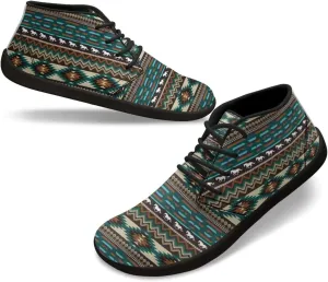 Howilath Aztec Tribal Print Barefoot Shoes Men Leather Low Zero Drop Sneaker Cross Training Shoes for Hiking Diving