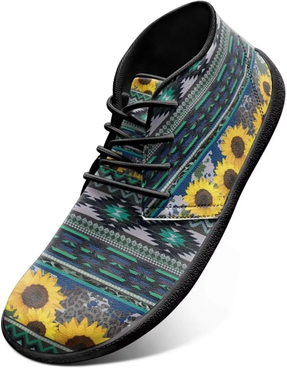 Howilath Aztec Tribal Print Barefoot Shoes Men Leather Low Zero Drop Sneaker Cross Training Shoes for Hiking Diving