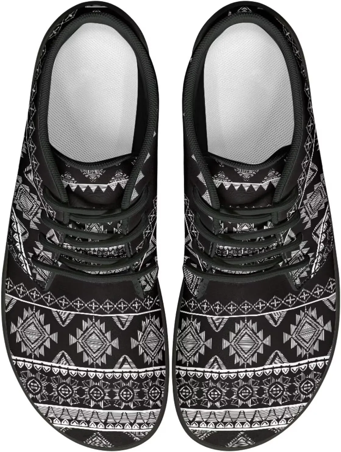 Howilath Aztec Tribal Print Barefoot Shoes Men Leather Low Zero Drop Sneaker Cross Training Shoes for Hiking Diving