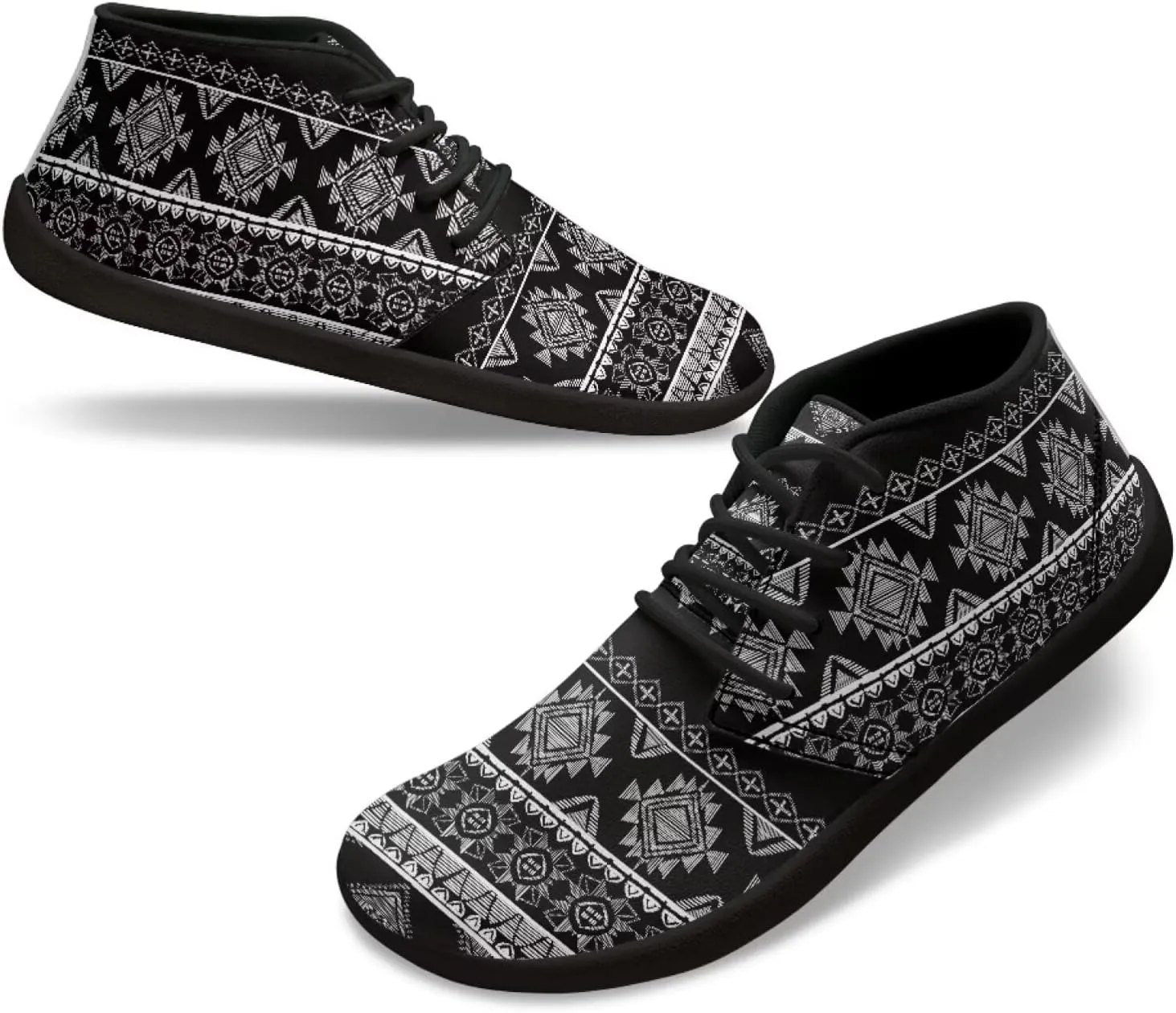 Howilath Aztec Tribal Print Barefoot Shoes Men Leather Low Zero Drop Sneaker Cross Training Shoes for Hiking Diving