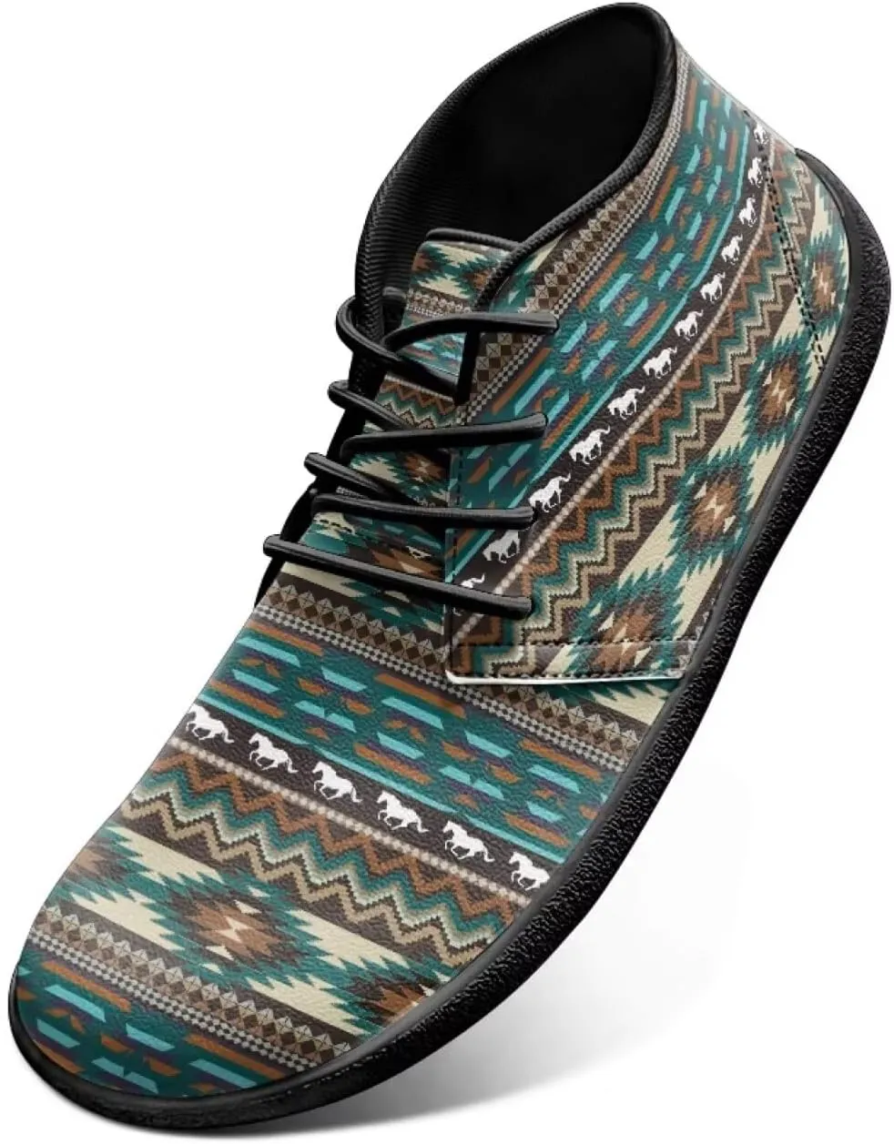 Howilath Aztec Tribal Print Barefoot Shoes Men Leather Low Zero Drop Sneaker Cross Training Shoes for Hiking Diving