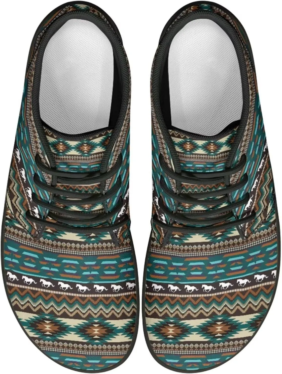 Howilath Aztec Tribal Print Barefoot Shoes Men Leather Low Zero Drop Sneaker Cross Training Shoes for Hiking Diving