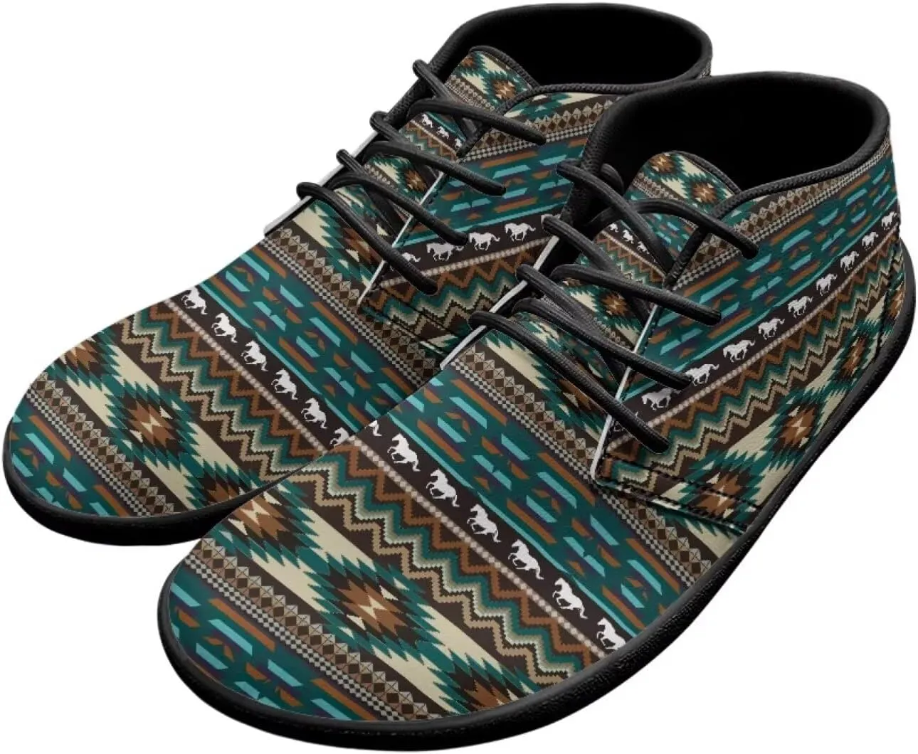 Howilath Aztec Tribal Print Barefoot Shoes Men Leather Low Zero Drop Sneaker Cross Training Shoes for Hiking Diving