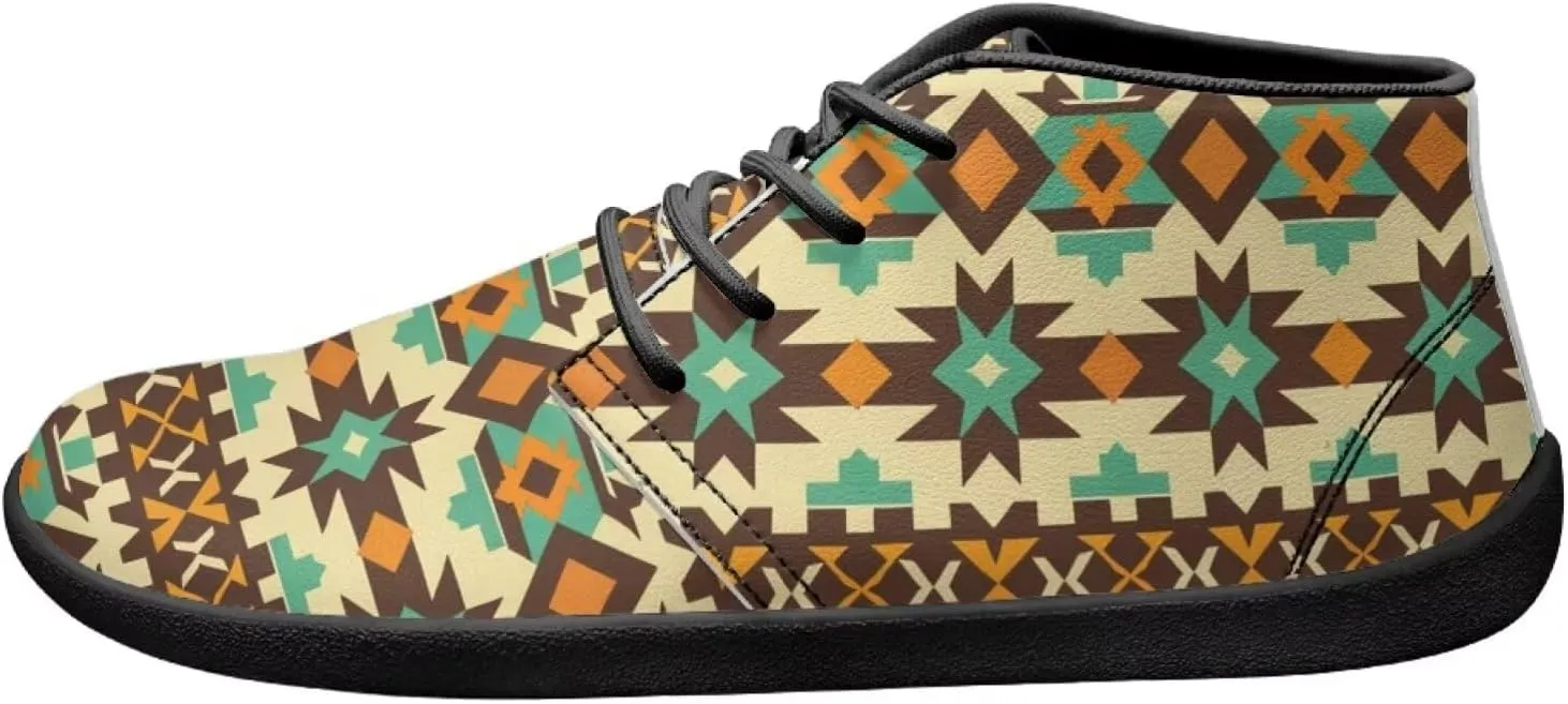 Howilath Aztec Tribal Print Barefoot Shoes Men Leather Low Zero Drop Sneaker Cross Training Shoes for Hiking Diving