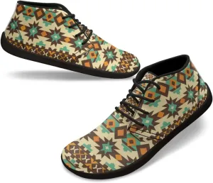 Howilath Aztec Tribal Print Barefoot Shoes Men Leather Low Zero Drop Sneaker Cross Training Shoes for Hiking Diving