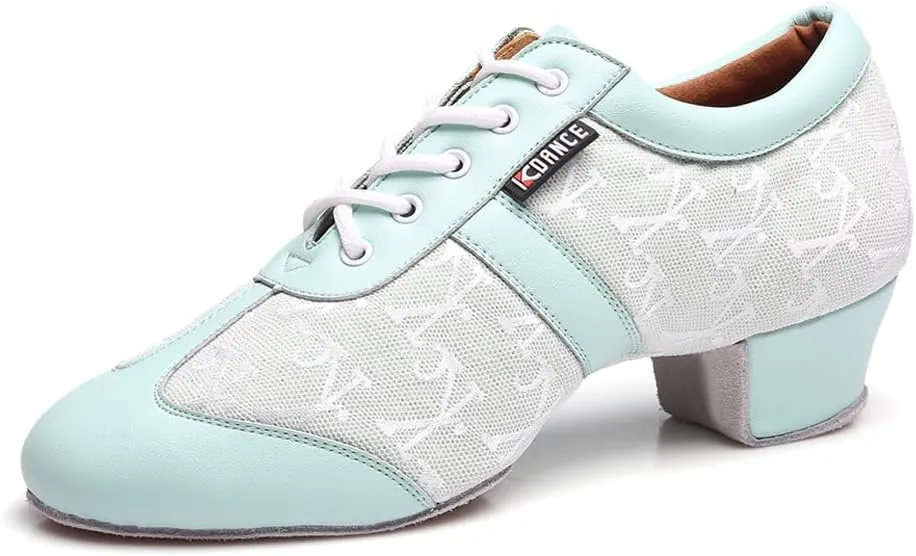 HROYL Women & Girls Lace-up Closed Toe Latin Salsa Practice Ballroom Dance Teacher Shoes