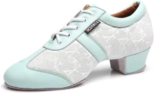 HROYL Women & Girls Lace-up Closed Toe Latin Salsa Practice Ballroom Dance Teacher Shoes