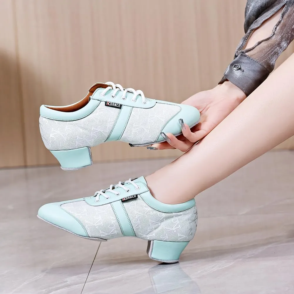 HROYL Women & Girls Lace-up Closed Toe Latin Salsa Practice Ballroom Dance Teacher Shoes