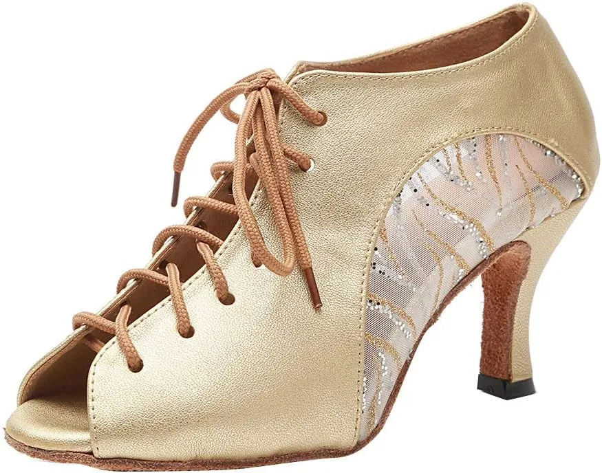 HROYL Women Latin Practice Dance Shoes Salsa Performance Wedding Party Dance Shoes,Model YCL264