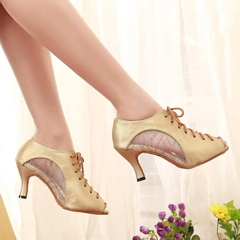 HROYL Women Latin Practice Dance Shoes Salsa Performance Wedding Party Dance Shoes,Model YCL264