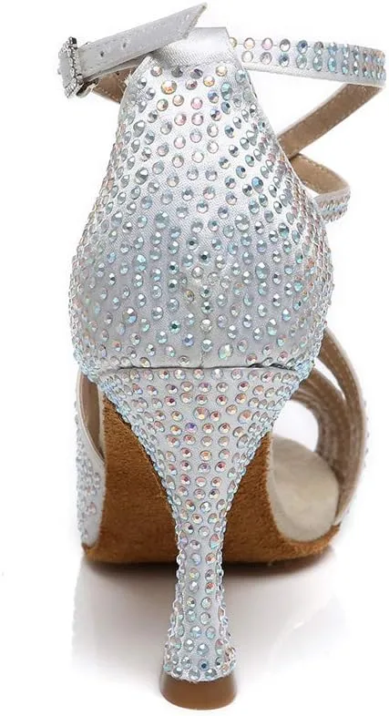 HROYL Women Rhinestone Ballroom Dance Shoes Latin Salsa Practice Performance Wedding Party Dance Shoes,Model L468