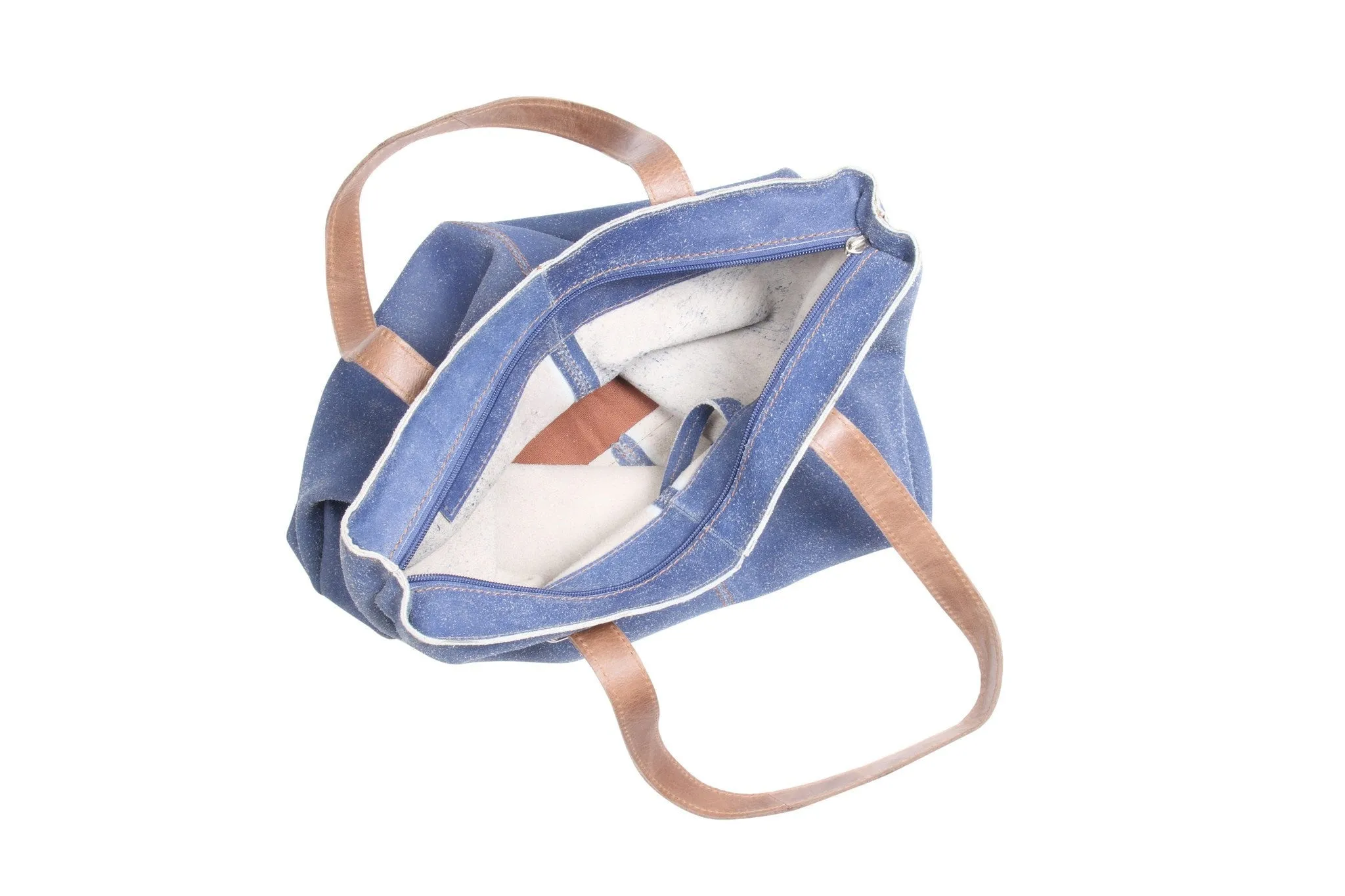 HYDESTYLE Crackle leather  tote shopper bag #LB15 Denim Blue