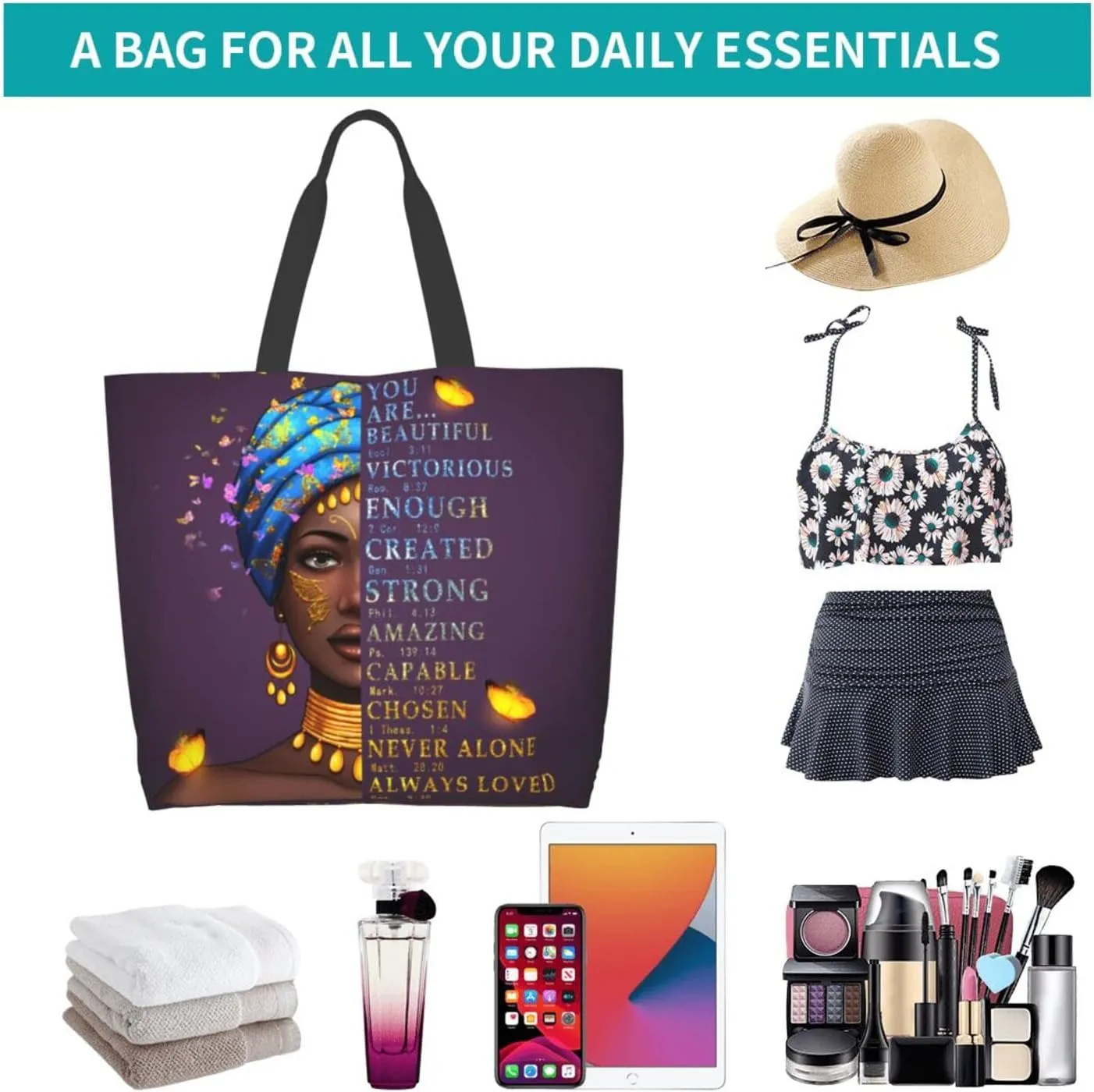 IAGM Black Women's Tote Bags - Waterproof African American Art Shoulder Bags