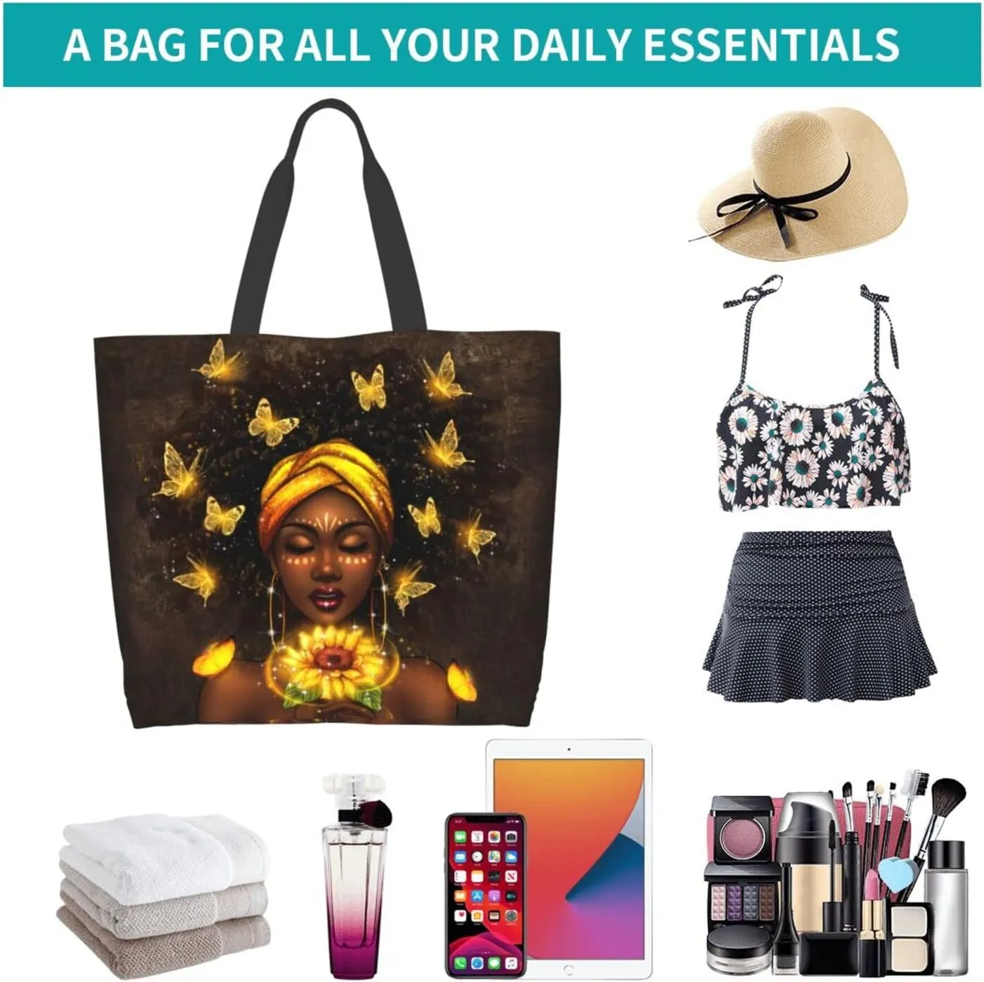 IAGM Black Women's Tote Bags - Waterproof African American Art Shoulder Bags