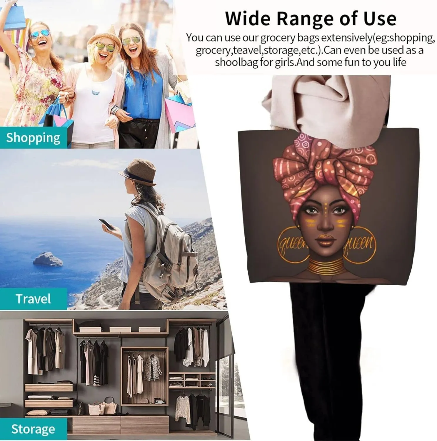 IAGM Women Tote Bags African American Woman Shoulder Bag Afro Black Girl Magic Satchel Handbags For Shopping,Work,Grocery,Gym
