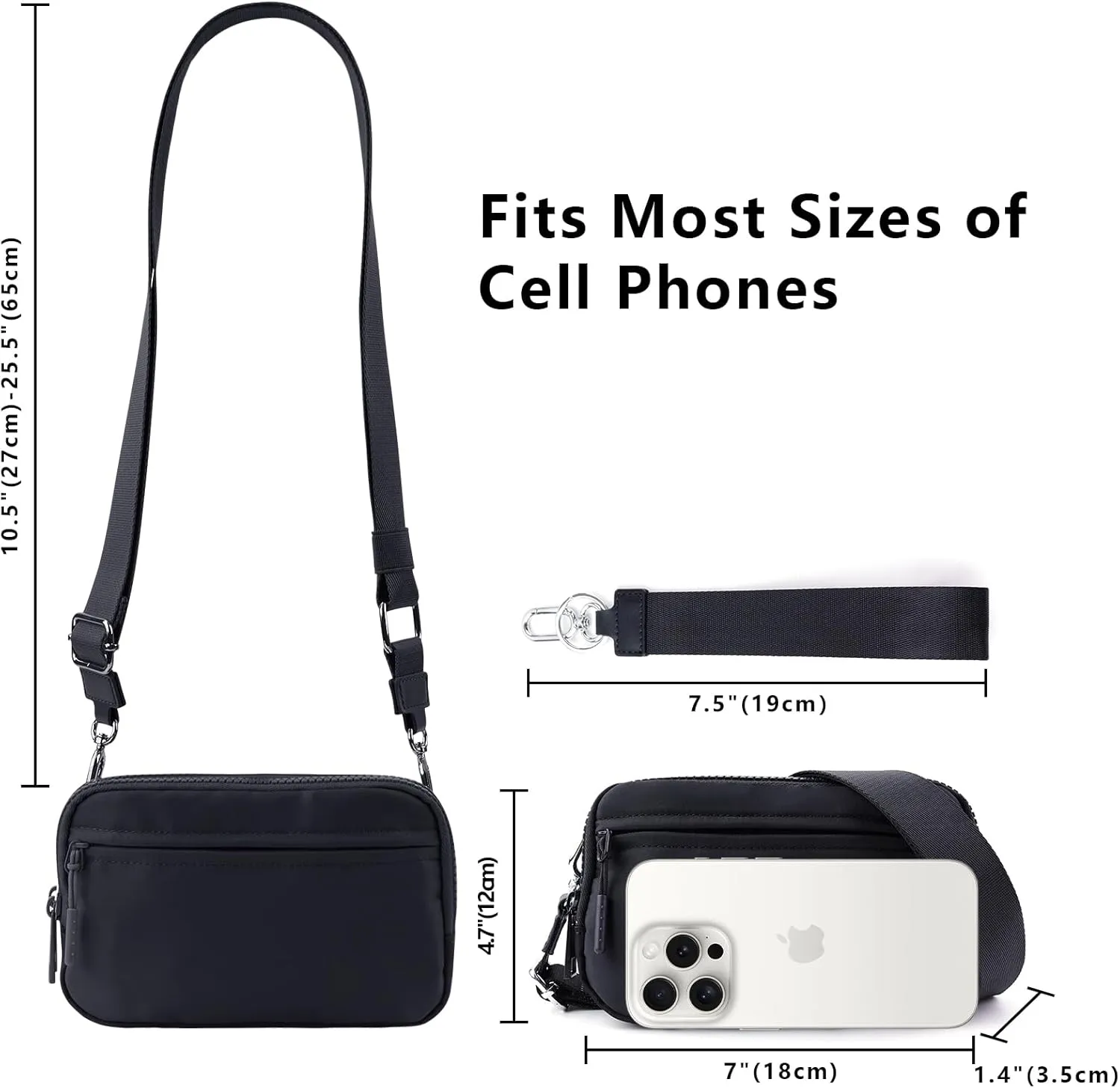 IBEE Dual Wristlet Wallets for Women RFID Blocking Crossbody Wallets Purse with ID Window Large Wristlet Purse Nylon